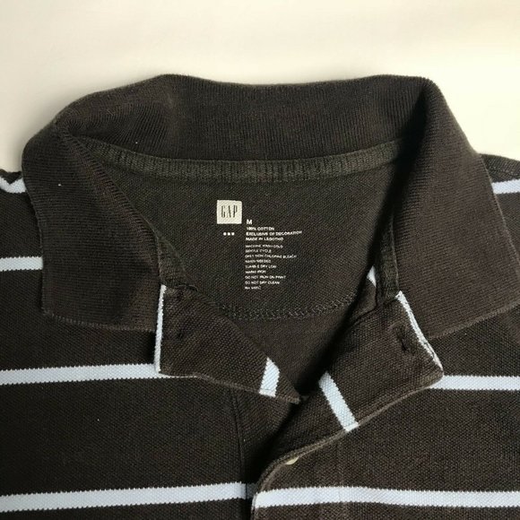 Gap Polo Shirt Mens Size Medium Brown Blue Striped Cotton Short Sleeve - Picture 2 of 3